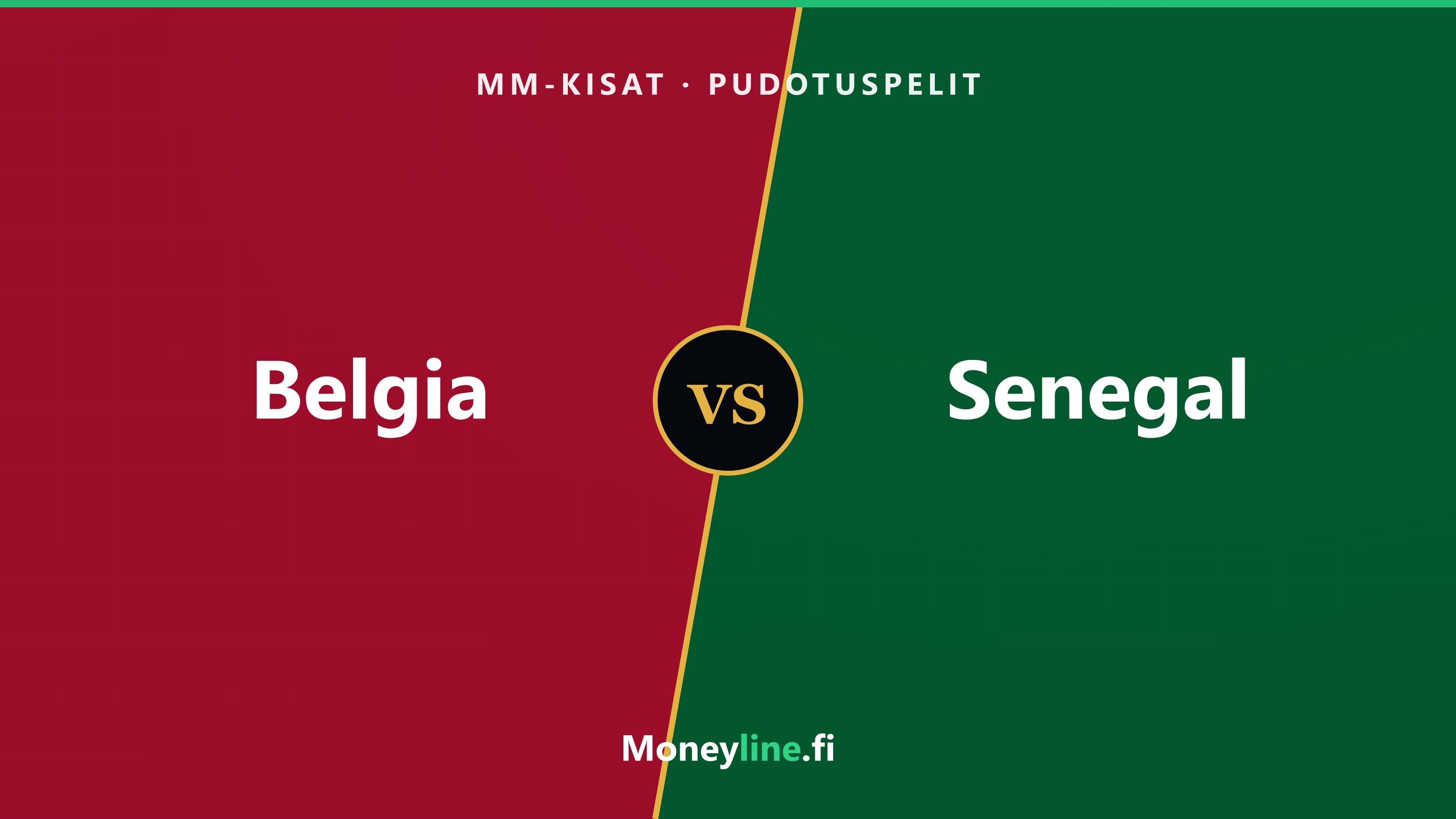 Belgia–Senegal MM-pudotuspeliottelun kansikuva, joukkueiden värit punainen ja vihreä