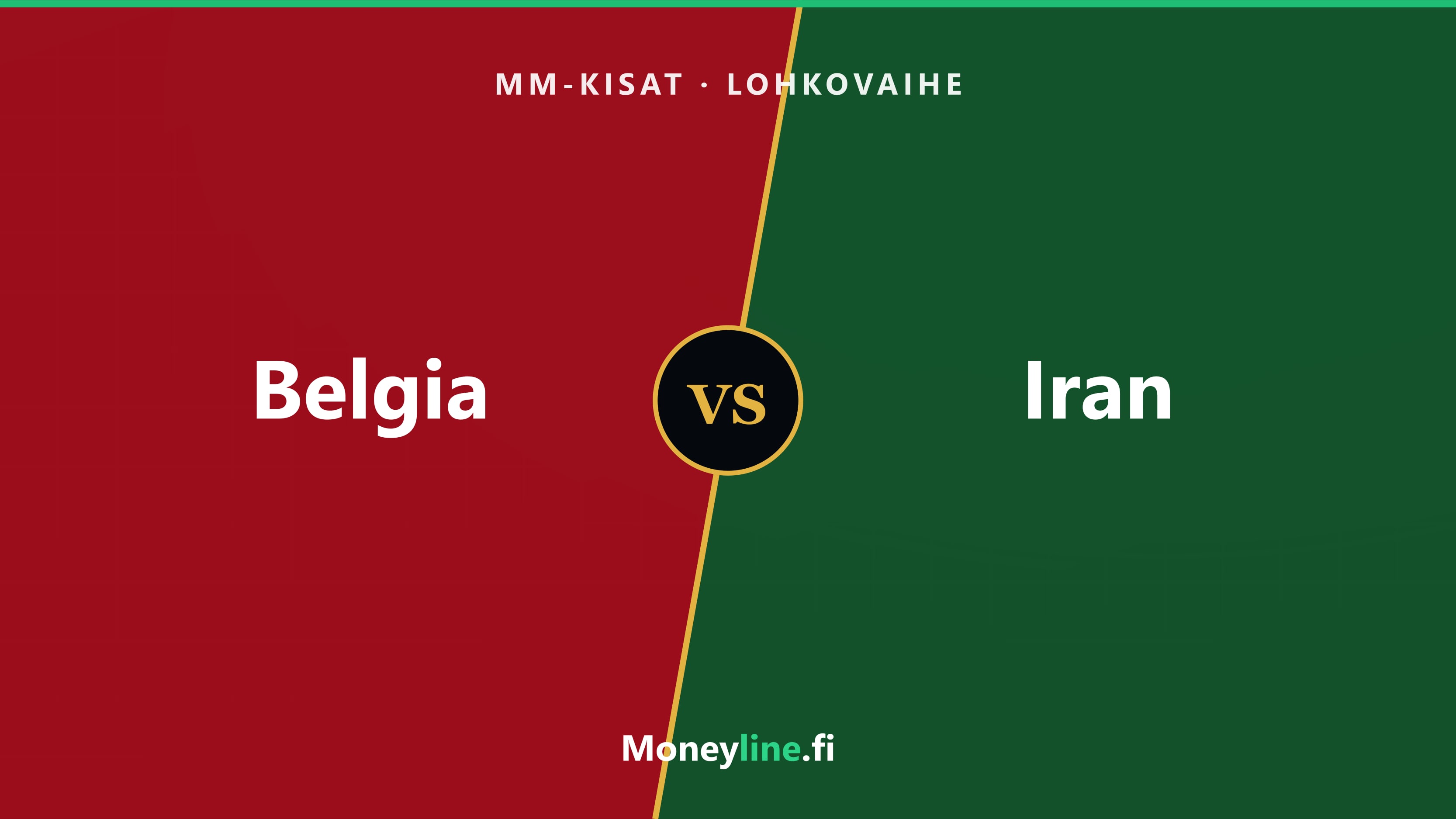 Otteluvisuaali Belgia–Iran, MM-kisojen lohkovaiheen toinen kierros.